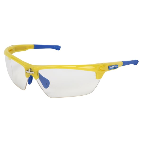 Mcr Safety Glasses, Dominator DM3 Yellow Frame, Clear MAX6, 12PK - DM1340PF