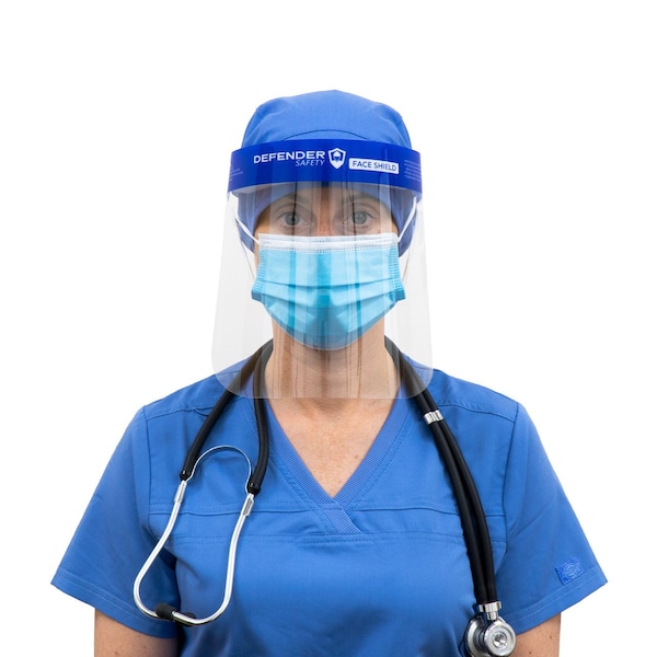 Defender Safety Face Shield, Disposable, AllRound Protection Headband Clear AntiFog Lens, 10 pack - DSM-FS-01