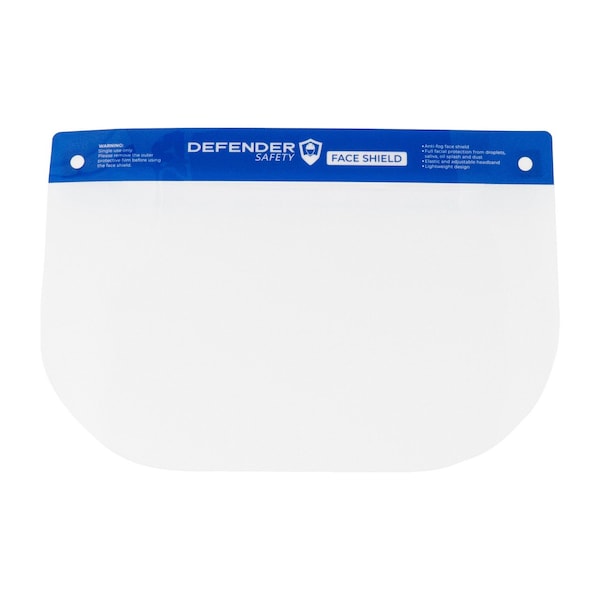 Defender Safety Face Shield, Disposable, AllRound Protection Headband Clear AntiFog Lens, 10 pack - DSM-FS-01