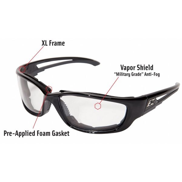 Edge Eyewear Kazbek XL Vapor Shield, Safety Glasses Anti-Fog, Anti-Static & Anti-Scratch, Clear Lens, Full-Frame - GSK-XL111VS