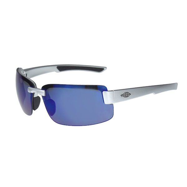 Crossfire Safety Glasses, Wraparound Blue Mirror Polycarbonate Lens, Scratch-Resistant,  - 442208