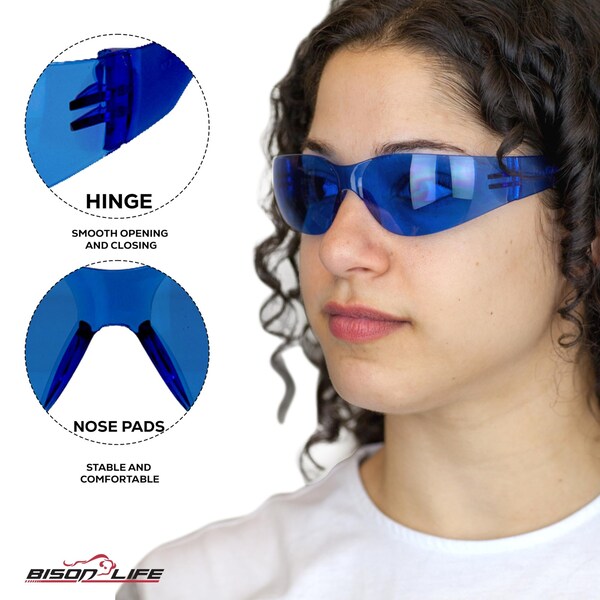 Bison Life Keystone, Safety Glasses Anti-Scratch, Blue & Black Lens, 12 PK - BL-KSSG1-CLCT-BLBK-12