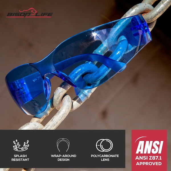 Bison Life Keystone, Safety Glasses Anti-Scratch, Blue & Black Lens, 12 PK - BL-KSSG1-CLCT-BLBK-12