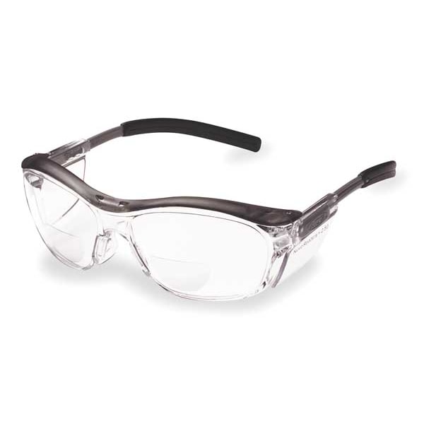 3M Bifocal Safety Reading Glasses, Gray Traditional Frame, +2.50 Diopter, Clear Lens, Anti-Fog Coating - 11436-00000-20