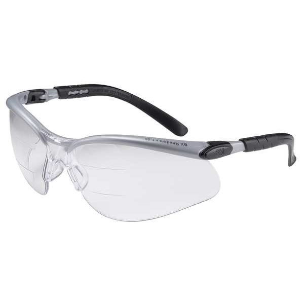 3M Bifocal Safety Reading Glasses, Black; Gray Wraparound Frame, +2.50 Diopter, Clear Lens, M - 11459-00000-20
