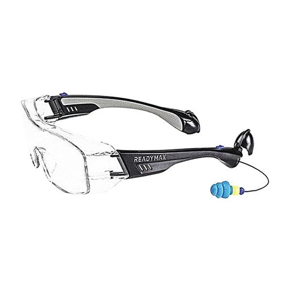 Readymax SoundShield Fit Over Safety Glasses w/ 25NRR Earplugs Black Frame Clr Lens - GLFOB-CL