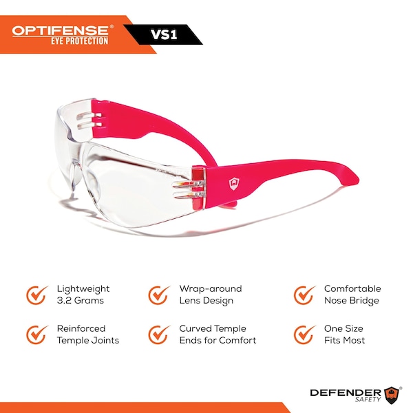 Defender Safety OPTIFENSE VS1AF CLEAR Safety Glasses w ANTIFOG  ANTISCRATCH, ANSI Z87, 30pc per Box  Blue, 30PK - OF-VS1AF-03