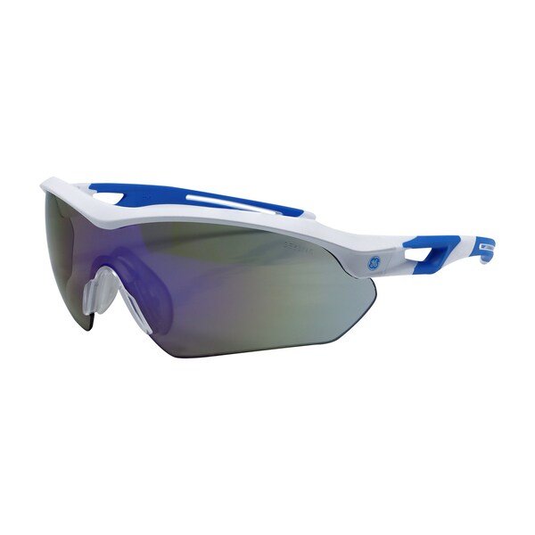 Ge Safety Glasses, Blue Mirror Anti-Fog Lens, White/Blue - GE110BAF