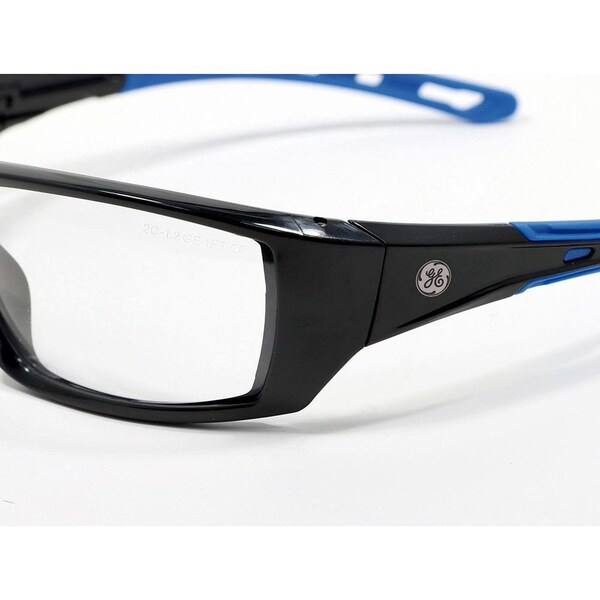 Ge Safety Glasses, Clear Anti-Scratch Lens, Polycarbonate, Black/Blue - GE104C