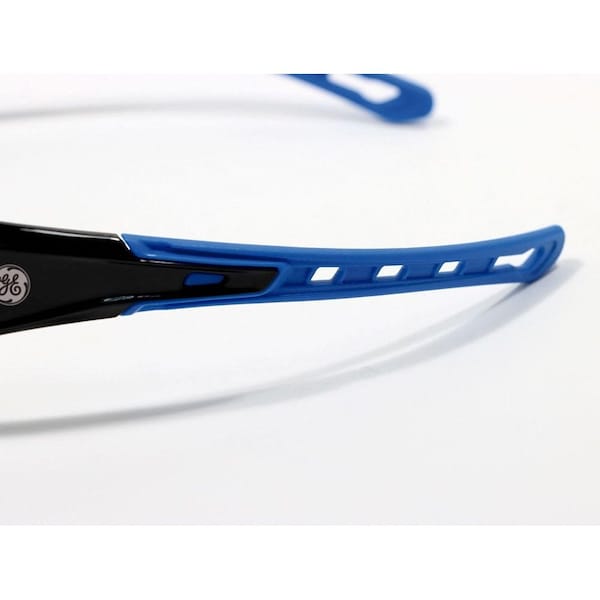 Ge Safety Glasses, Clear Anti-Scratch Lens, Polycarbonate, Black/Blue - GE104C