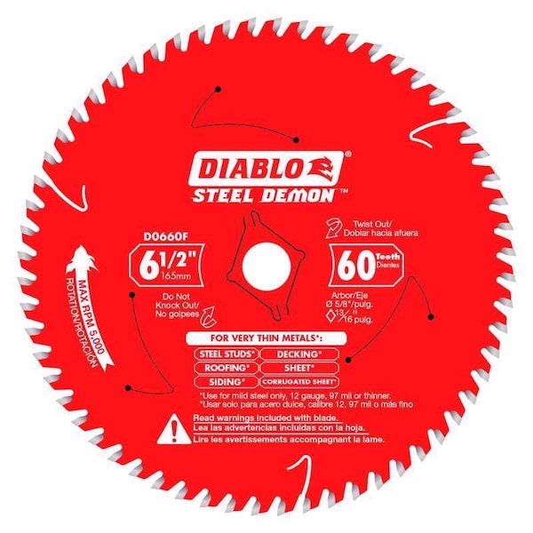 Diablo Steel Demon 6-1/2 in. D X 5/8 in. TiCo Hi-Density Carbide Circular Saw Blade 60 teeth - D0660FA