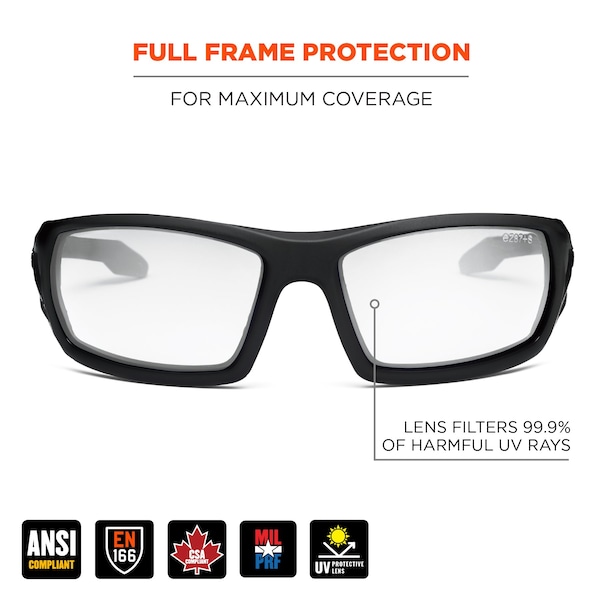 Ergodyne Safety Glasses, Clear Matte Black Frame - ODIN-AFAS