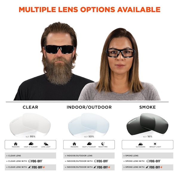 Ergodyne Safety Glasses, Clear Matte Black Frame - ODIN-AFAS