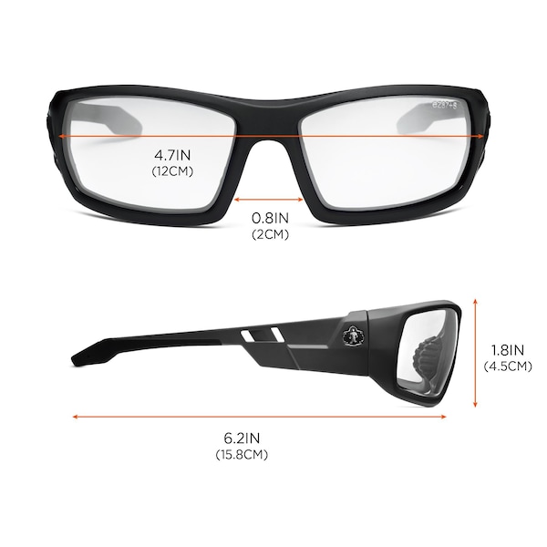 Ergodyne Safety Glasses, Clear Matte Black Frame - ODIN-AFAS