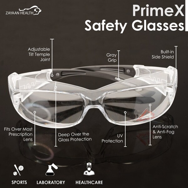 Bison Life PrimeX, Safety Glasses Anti-Fog &  Anti-Scratch, Gray Lens - ZH-PRXSG-GYLBKT-MS14