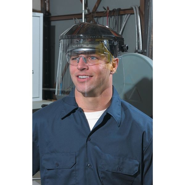 Mcr Safety Ratchet Face Shield Assembly, Clear Visor, Acetate, Ratchet Suspension, Uncoated Lens, Black - 8A333