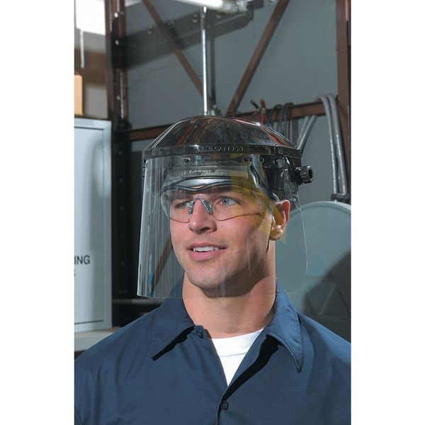 Mcr Safety Ratchet Face Shield Assembly, Clear Visor, Acetate, Ratchet Suspension, Uncoated Lens, Black - 8A333