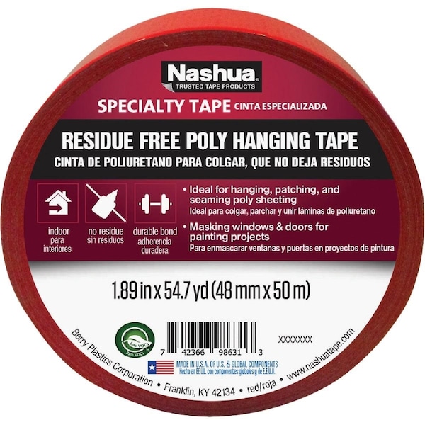 Nahua Nashua 48 mm x 50 m Cinta selladora de lámina roja de 7 mil - 1542736