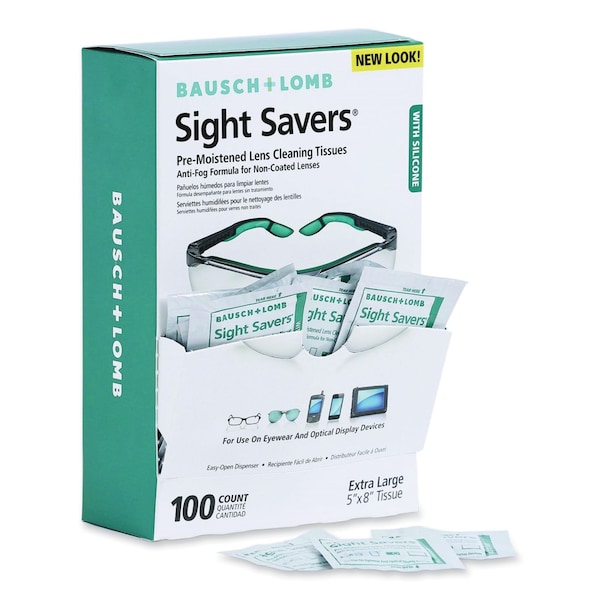 Bausch + Lomb Sight Savers Pre-Moistened Anti-Fog Tissues with Silicone, PK100 - 8576