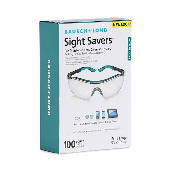 Bausch + Lomb Sight Savers Pre-Moistened Anti-Fog Tissues with Silicone, PK100 - 8576