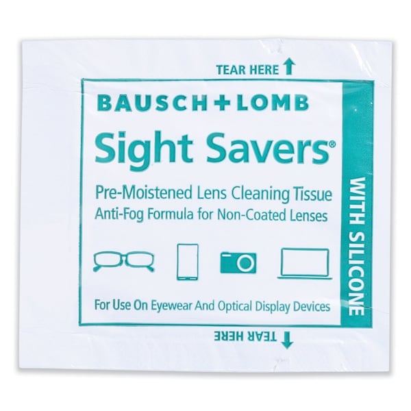 Bausch + Lomb Sight Savers Pre-Moistened Anti-Fog Tissues with Silicone, PK100 - 8576