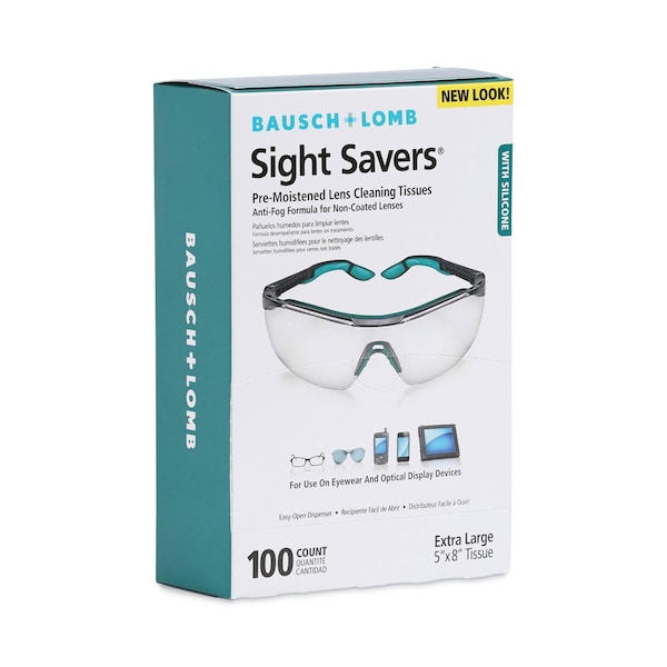 Bausch + Lomb Sight Savers Pre-Moistened Anti-Fog Tissues with Silicone, PK100 - 8576
