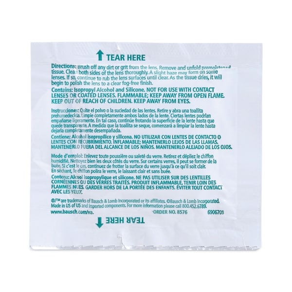 Bausch + Lomb Sight Savers Pre-Moistened Anti-Fog Tissues with Silicone, PK100 - 8576