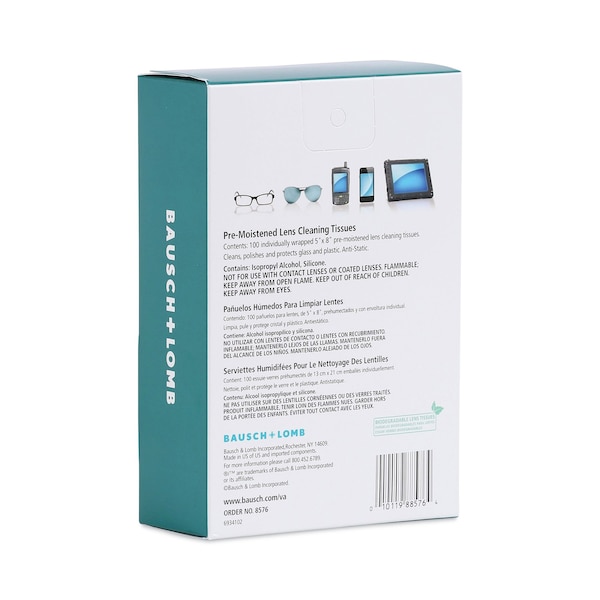 Bausch + Lomb Sight Savers Pre-Moistened Anti-Fog Tissues with Silicone, PK100 - 8576
