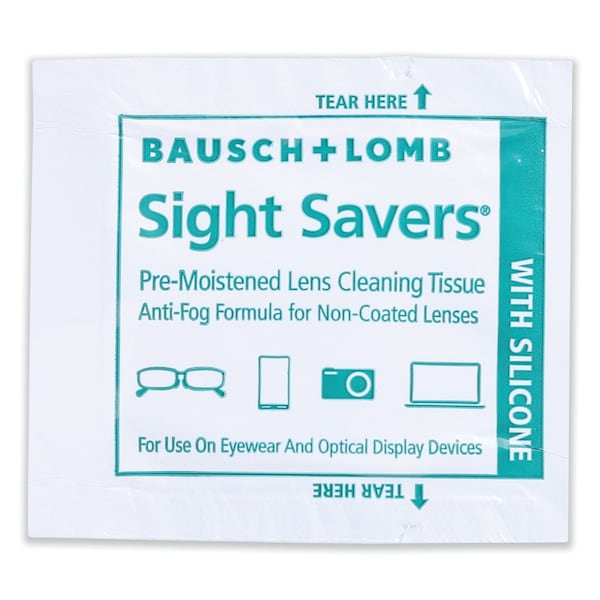 Bausch + Lomb Sight Savers Pre-Moistened Anti-Fog Tissues with Silicone, PK100 - 8576