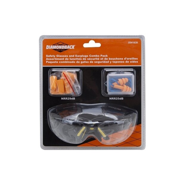 Diamondback Ear Plugs and Safety Glasses Combo, Unisex, 35 x 16 in Lens, PC Lens, Half Frame Frame - 541839