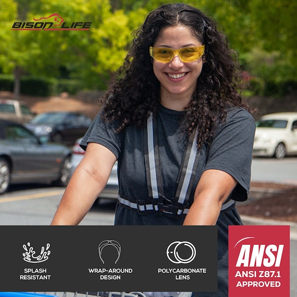 Bison Life Keystone, Safety Glasses Anti-Scratch, Yellow & Green Lens, 12 PK - BL-KSSG1-CLCT-YGR-12