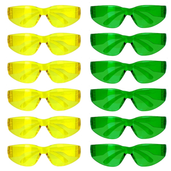 Bison Life Keystone, Safety Glasses Anti-Scratch, Yellow & Green Lens, 12 PK - BL-KSSG1-CLCT-YGR-12