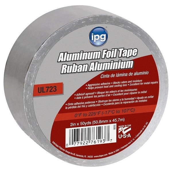 Cinta adhesiva de papel aluminio con revestimiento, 50 yardas de longitud, 2 pulgadas de ancho, respaldo de aluminio - 9202-B