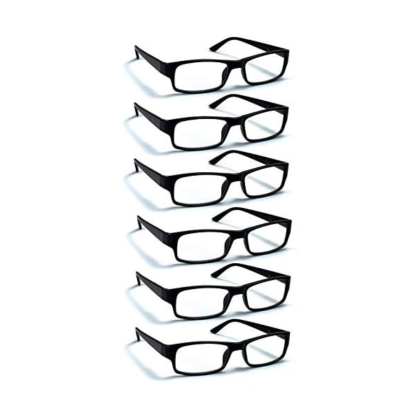 Boost Eyewear Reading Glasses, Traditional Black Frames, Comfort Spring Loaded Hinges, 6PK - 26200