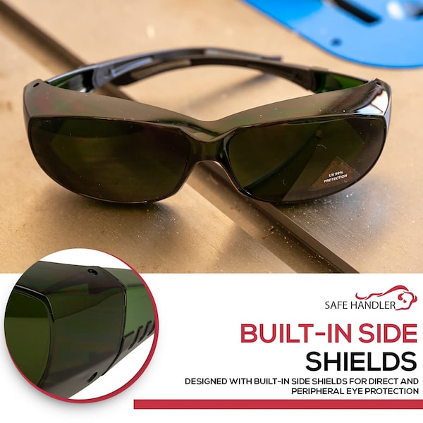 Bison Life PrimeX IR5, Welding Safety Glasses Anti-Fog &  Anti-Scratch, Dark Green Lens, Wraparound - SH-PRXSG-FCBK-MS14-IR5