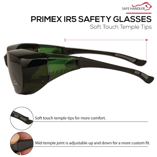 Bison Life PrimeX IR5, Welding Safety Glasses Anti-Fog &  Anti-Scratch, Dark Green Lens, Wraparound - SH-PRXSG-FCBK-MS14-IR5