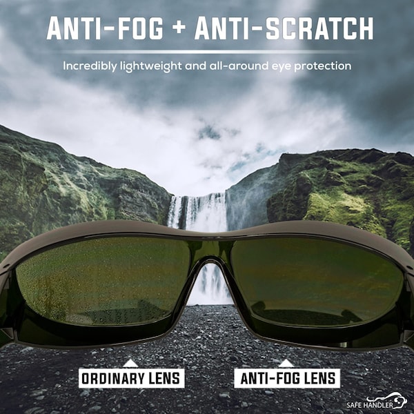 Bison Life PrimeX IR5, Welding Safety Glasses Anti-Fog &  Anti-Scratch, Dark Green Lens, Wraparound - SH-PRXSG-FCBK-MS14-IR5