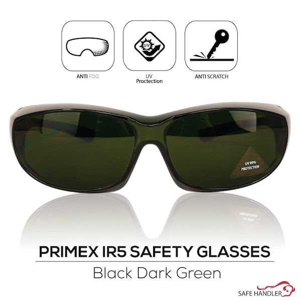 Bison Life PrimeX IR5, Welding Safety Glasses Anti-Fog &  Anti-Scratch, Dark Green Lens, Wraparound - SH-PRXSG-FCBK-MS14-IR5