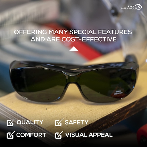 Bison Life PrimeX IR5, Welding Safety Glasses Anti-Fog &  Anti-Scratch, Dark Green Lens, Wraparound - SH-PRXSG-FCBK-MS14-IR5