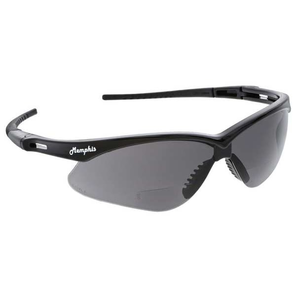 Mcr Safety Memphis Scratch Resistant Bifocal Safety Glass with Cord, Black Wraparound Frame, +2.00 Diopter - MPH20G