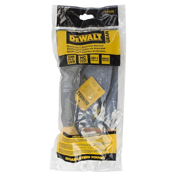 Dewalt Reinforcer, Safety Glasses Anti-Scratch, Red Mirror Lens, Full-Frame, Wraparound - DPG58-6D