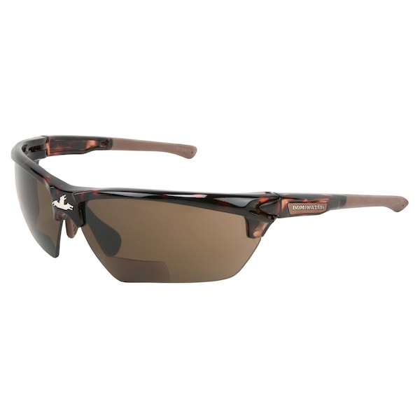 Mcr Safety Glasses, Dominator DM3 Magnifier 2.0 Brown MAX6, 12PK - DM13H20BPF