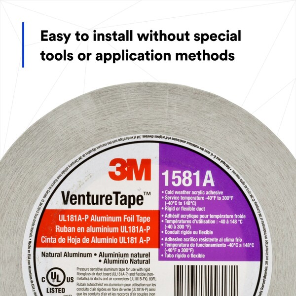 Cinta de aluminio 3M VentureTape, 2-1/2 pulgadas x 60 yardas, 1581A-G075 - 7100043830