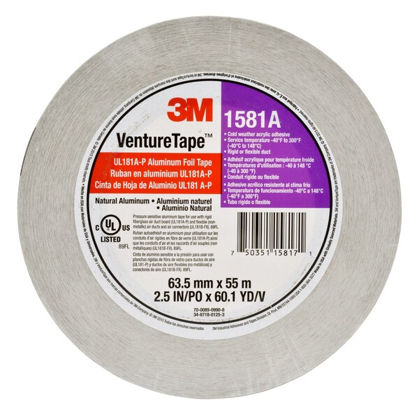 Cinta de aluminio 3M VentureTape, 2-1/2 pulgadas x 60 yardas, 1581A-G075 - 7100043830