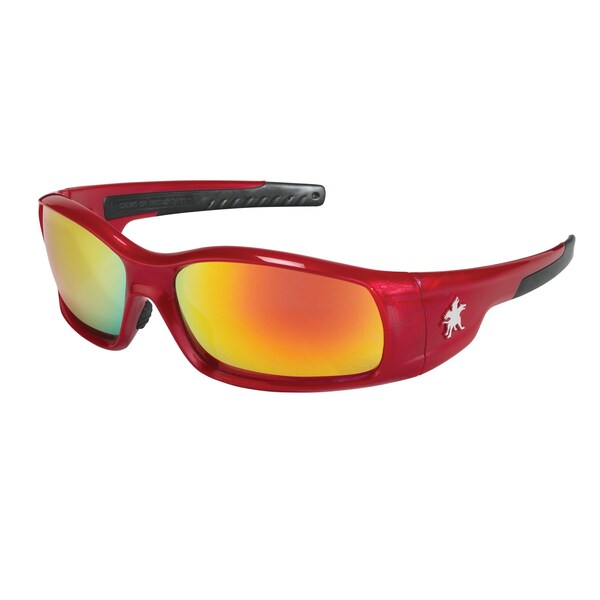 Mcr Safety Glasses, Swagger SR1 Red Frame, Fire Mirror, 12PK - SR13R