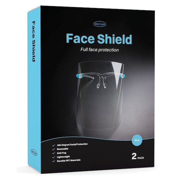 Wecare Face Shield Blue Eyeglasses Frame, Full Face Protection, includes Cleaning Cloth, 2PK - WMN100012
