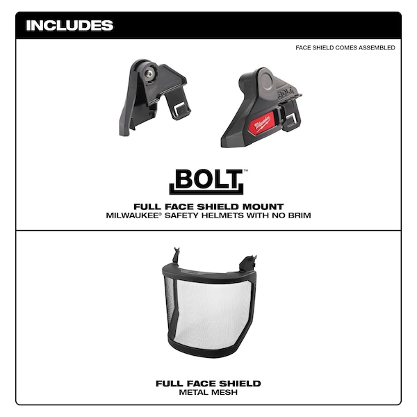 Milwaukee Tool BOLTâ„¢ Full Face Shield - Metal Mesh (Compatible with MilwaukeeÂ® Safety Helmet [No Brim]) - 48-73-1431