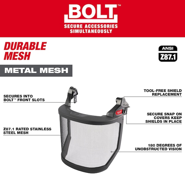 Milwaukee Tool BOLTâ„¢ Full Face Shield - Metal Mesh (Compatible with MilwaukeeÂ® Safety Helmet [No Brim]) - 48-73-1431
