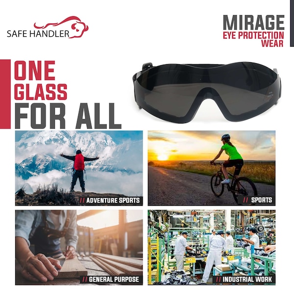 Bison Life Mirage, Safety Goggles Anti-Fog &  Anti-Scratch, Black Lens - SH-MRSG-BKLBKS-MS19