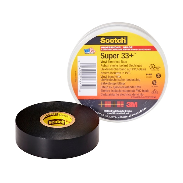 Cinta eléctrica 3M, 7 mil, 3/4" x 52 ft., paquete de 100 - 33+SUPER-3/4X52FT.
